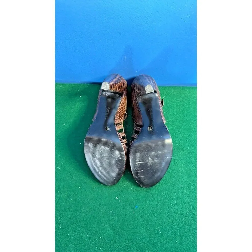 BCBGirls 7.5 Croc Embossed Leather Mary Jane Peep Toe Heels Shoes